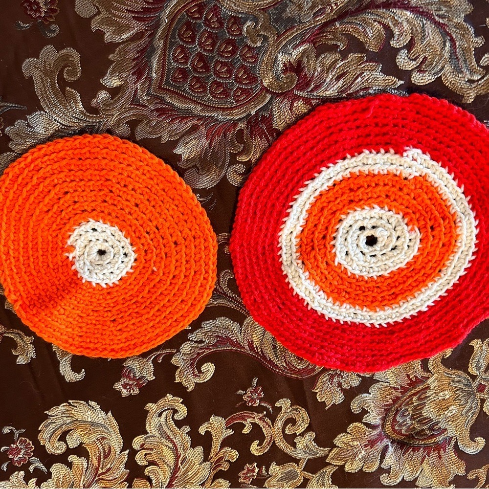 Handmade Orange White‎ Circle Crochet Doilies